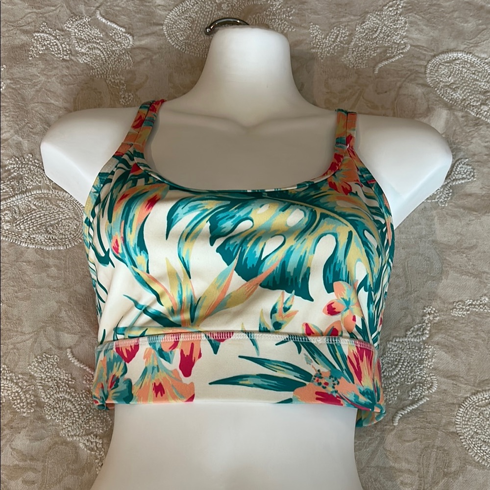 Hurley Cream Green Fitted Crop Tank Sports Bra